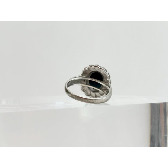 Floral Black Onyx Cubic Zirconia Vintage Sterling Silver Women's Ring - sz 7.75 - Picture 5 of 10
